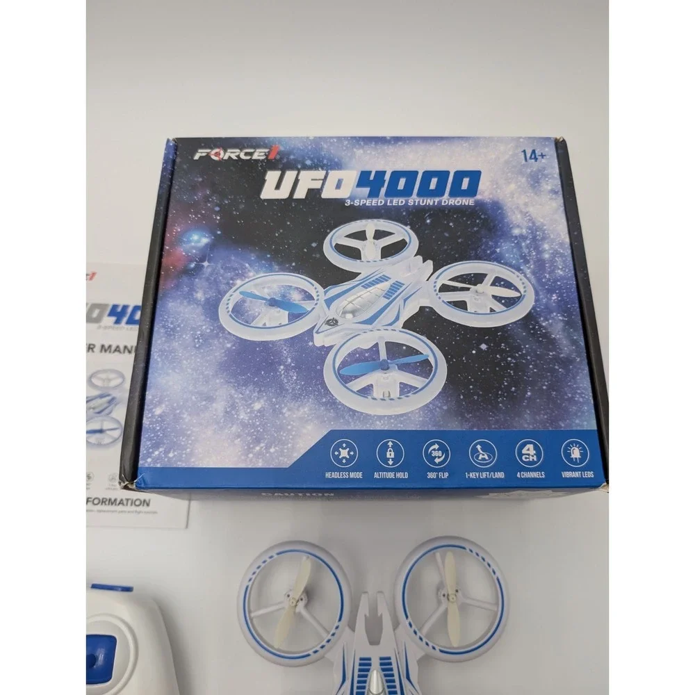 Toy Drone~NEW In Original Box‎ Force1 UFO 4000 ~2 Speed LED Stunt Drone